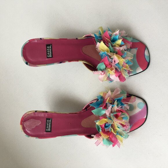 Costa Blanca Slip on Heels With Rainbow Ribbon  Size 7 1/2M - Picture 1 of 5